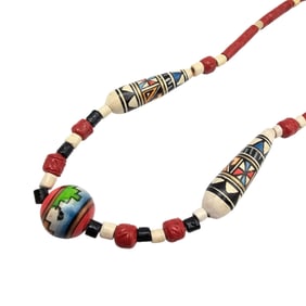 Southwestern Coral and Bone Necklace with Painted Beads