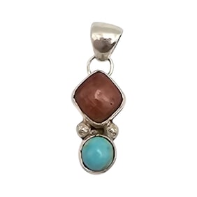 Southwestern Coral and Turquoise Sterling Pendant