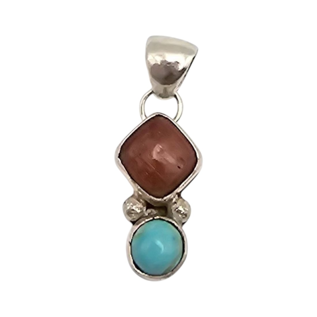 Southwestern Coral and Turquoise Sterling Pendant (1 of 5)
