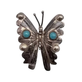 FM Mexico Sterling and Turquoise Butterfly Brooch