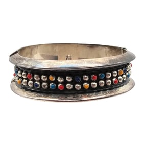 Sterling Multi-Stone Hinged Bangle Bracelet, 68.5g