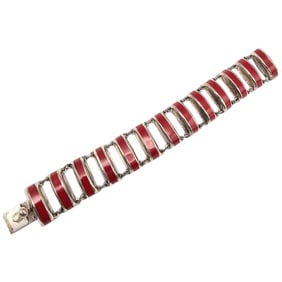 Mexican Sterling and Red Enamel Link Bracelet, TH-105