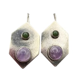 Mexican Sterling Aventerine Amethyst Drop Earrings, 13g
