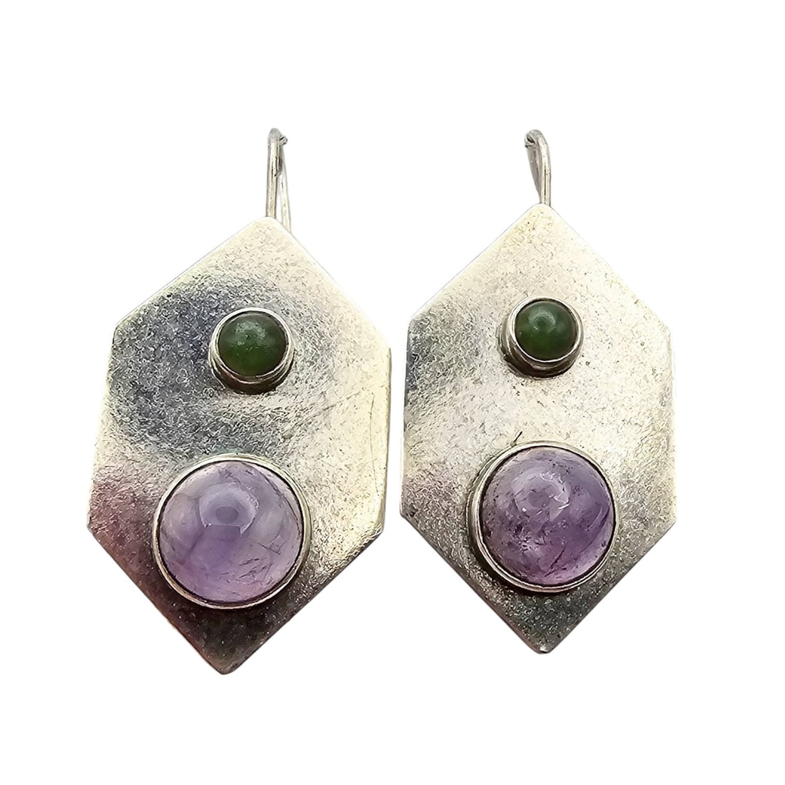 Mexican Sterling Aventerine Amethyst Drop Earrings, 13g (1 of 4)