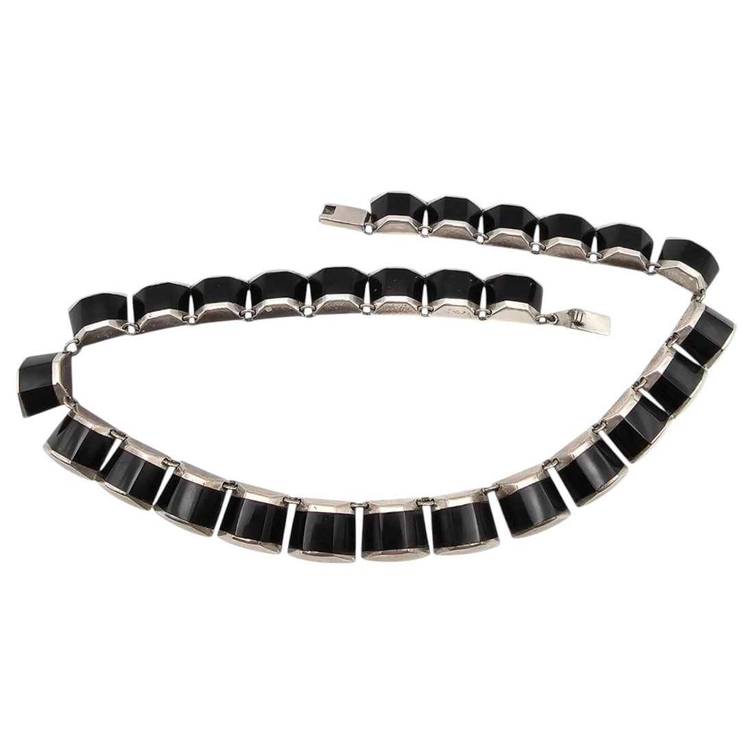 Mexican Sterling and Black Onyx Link Necklace, 45.9g (1 of 4)