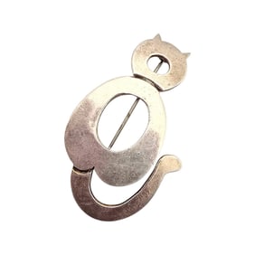 Mexican Sterling Cat Brooch, 7.8g