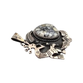 Mexican Sterling Agate Stone Kokopelli Pendant with Agate Stone, 30.3 g