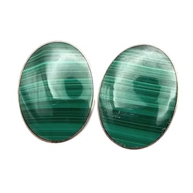 Mexico Malachite Oval   Sterling Earrings, 12.8g