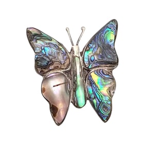 Mexican Abalone and Sterling Butterfly Brooch