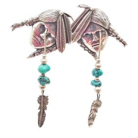 Signed 1969 Sterling and Turquoise Native Face Earrings
