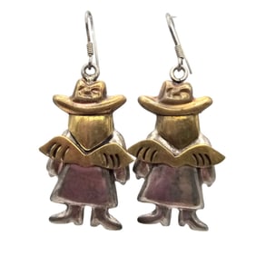 Mexican Sterling Angel Earrings With Cowboy Hats