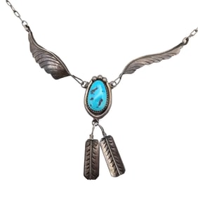 Native Sterling Turquoise Leaf Necklace