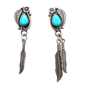 Wheeler Manufacturing Co. Turquoise Sterling Feather Earrings