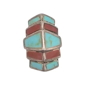 CFJ Southwestern Turquoise Coral Sterling Pendant