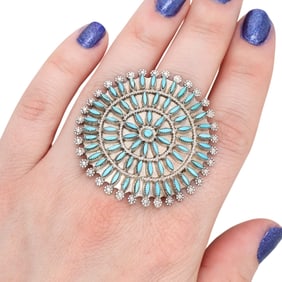 Merlinda Chavez Zuni Sterling Silver Turquoise Cluster Ring