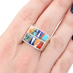 Calvin Begay Navajo Sterling Silver Inlay Ring
