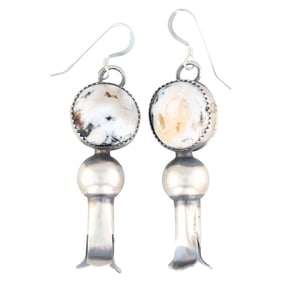 Tia Long Navajo Sterling White Buffalo Earrings