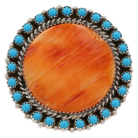 FY Navajo Sterling Spiny Oyster Turquoise Cluster Ring