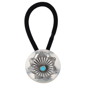 Navajo Hair Tie With Sterling Concho And Turquoise Stone