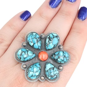 Greg Perry Navajo Handmade Sterling Silver Spiny & Turquoise Ring
