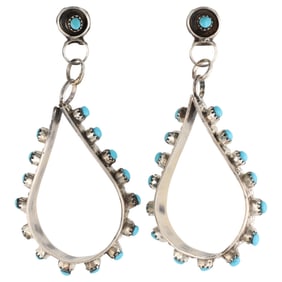 Joanne Cheama Zuni Sterling Kingman Tear-Drop Earrings