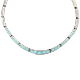 Evangeline Davis Navajo Sterling Silver Turquoise Inlay Necklace