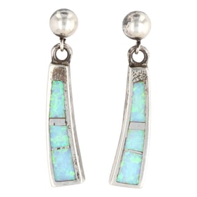 Evangeline Davis Navajo Sterling Opal Inlay Earrings