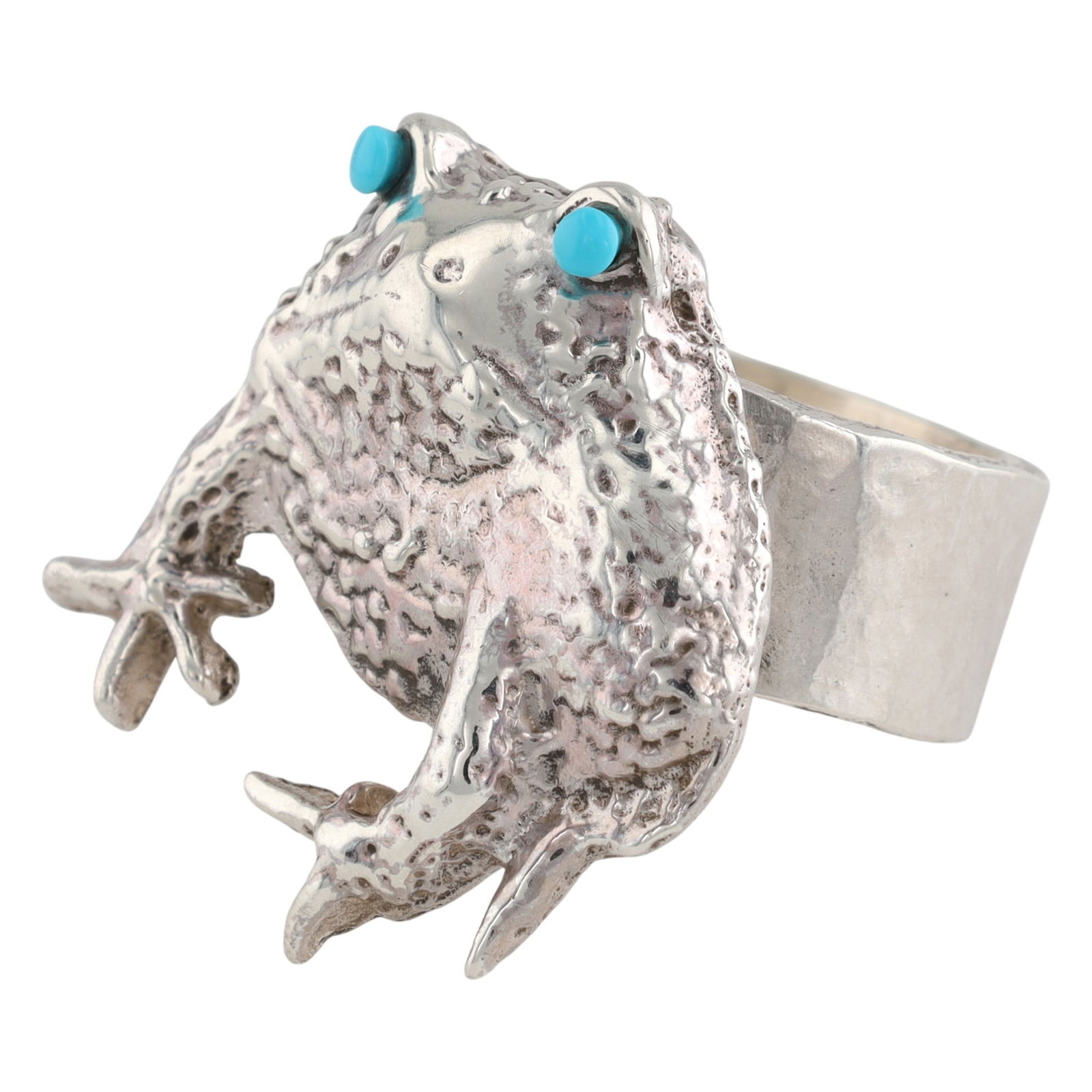 Navajo Sterling Silver Frog Ring With Turquoise Eyes (1 of 6)
