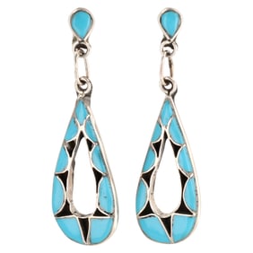 Emma Bowakaty Zuni Sterling Turquoise Dangle Earrings