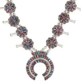 Gerald Mitchell Navajo Sterling Pink Dream Squash Blossom Necklace