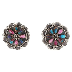 Gerald Mitchell Navajo Sterling Pink Dahlia Stud Earrings