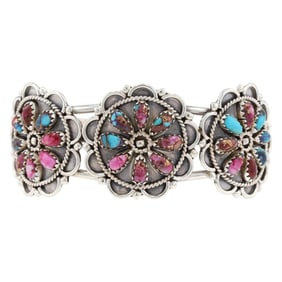 Gerald Mitchell Navajo Sterling Dahlia Floral Cuff Bracelet