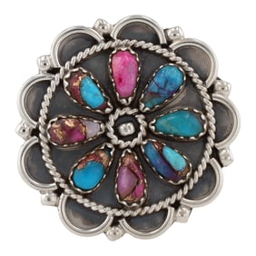 Gerald Mitchell Navajo Sterling Dahlia Adjustable Ring