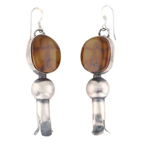 Tia Long Navajo Sterling Boulder Turquoise Earrings