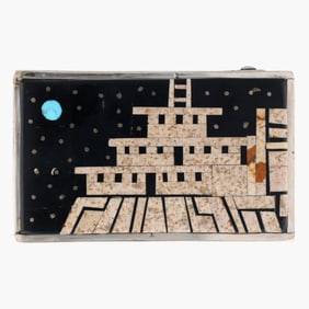 Merle House Navajo Handmade Sterling Inlay Belt Buckle