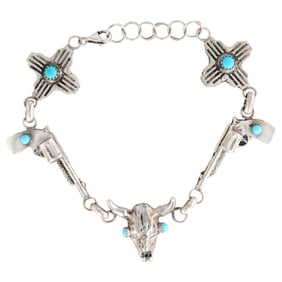 Robbie Manselito Navajo Sterling Turquoise Link Bracelet