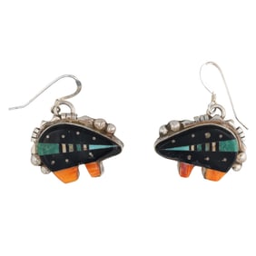 Ray Jack Navajo Sterling Multi-Stone Bear Inlay Earrings