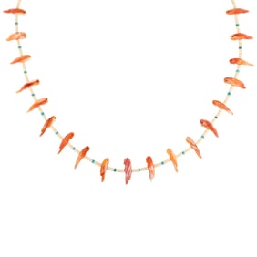 Zuni Spiny Oyster Bird Fetish Heishi Necklace