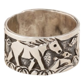 Elaine Becenti Navajo Handmade Sterling Silver Storyteller Ring