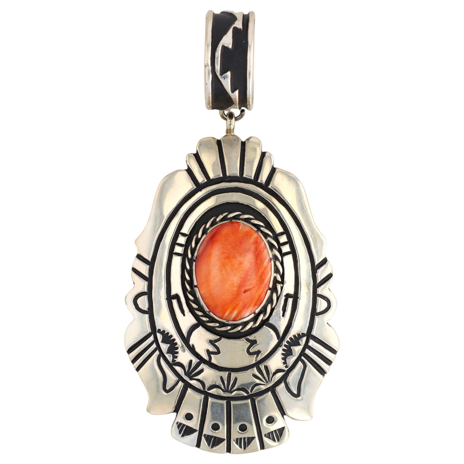 Navajo T.R. Singer Sterling Silver Spiny Oyster Pendant (1 of 5)