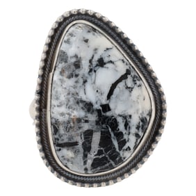 Tillie John Navajo Sterling Silver White Buffalo Ring