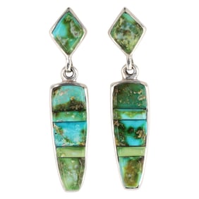 Julius Burbank Navajo Sterling Sonoran Gold Inlay Earrings
