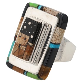 Calvin Begay Navajo Multi-Stone Inlay Sterling Ring