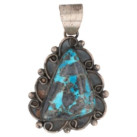Merle House Navajo Sterling Thunder Mtn. Turquoise Pendant