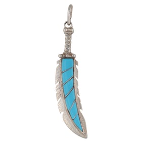 T. T. Panteah Zuni Silver Turquoise Sword Pendant