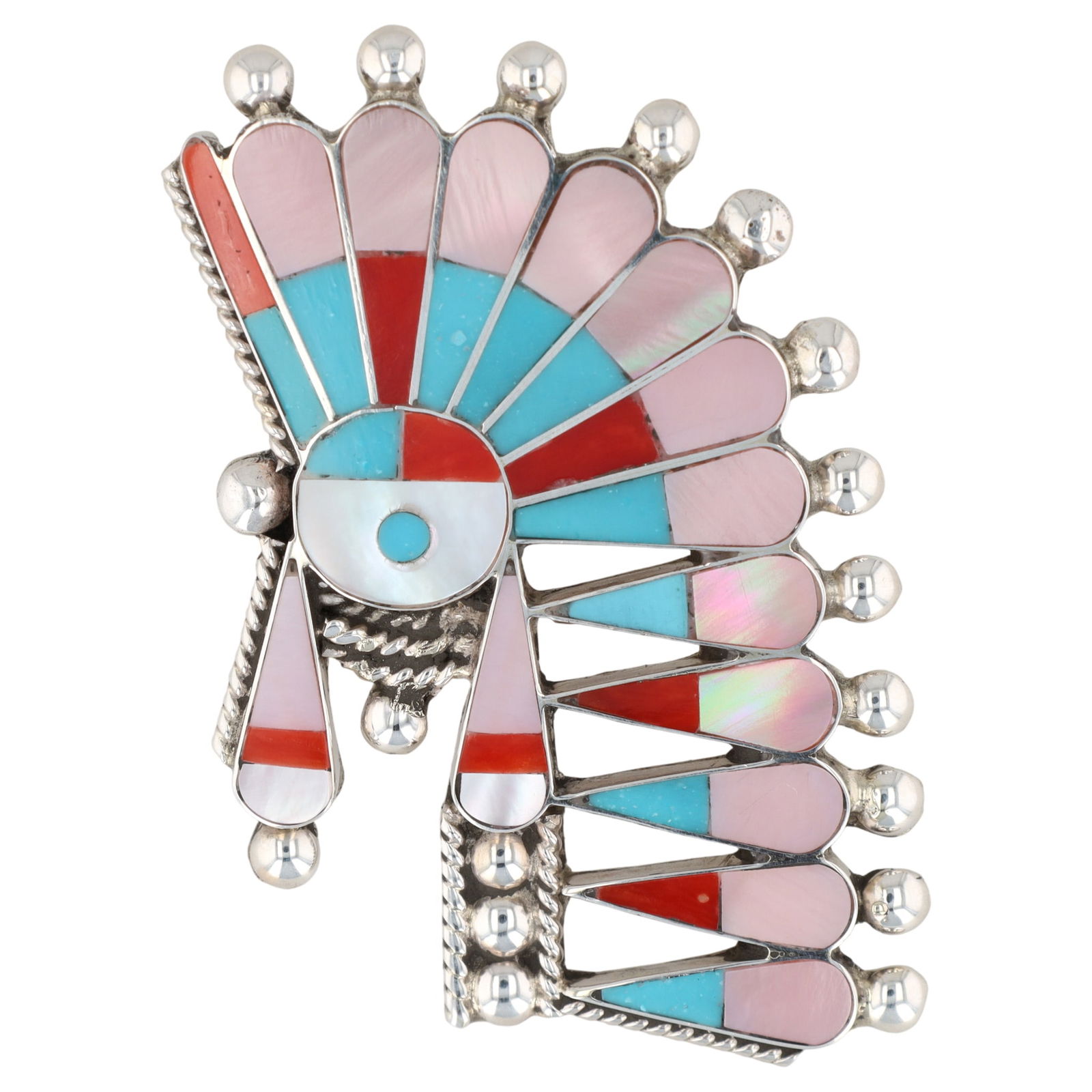 Fabian Cellicion Zuni Silver Stone Inlay Chief Pin Pendant (1 of 5)
