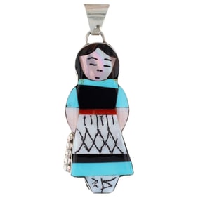 Joyce Waseta Zuni Sterling Inlay Maiden Pendant