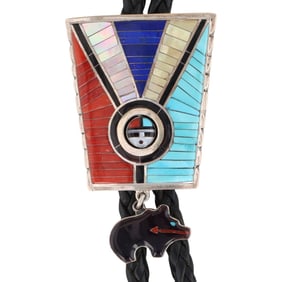 Don Dewa Zuni Sterling Silver Multi-Stone Inlay Bolo Tie