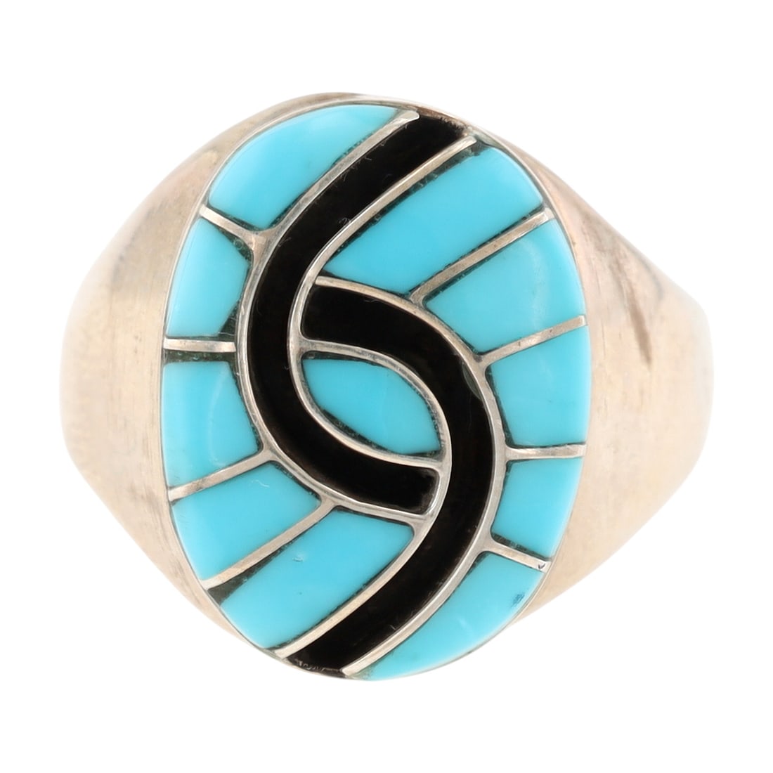 Amy Locaspino Zuni Sterling Silver Kingman Turquoise Inlay Ring (1 of 7)