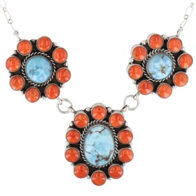 Evelyn Bahe Silver Golden Hills Turquoise Coral Necklace
